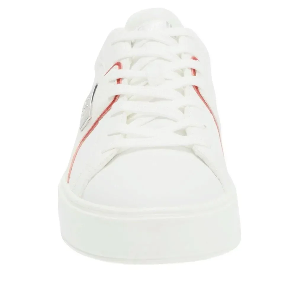 NWT Roberto Cavalli metal logo low top men sneaker in white with red accent Size